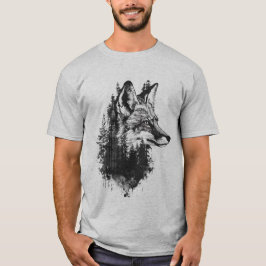 Camiseta Vida Selvagem Animal do Lobo em dupla exposição