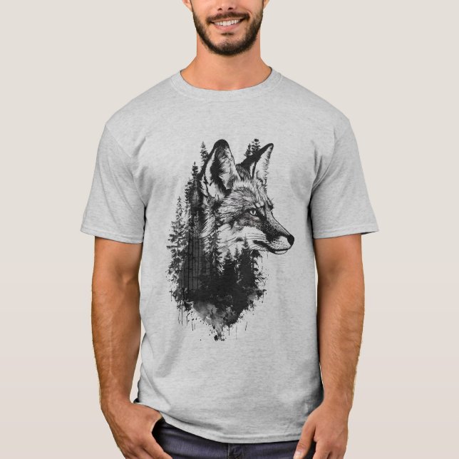 Camiseta Vida Selvagem Animal do Lobo em dupla exposição (Frente)