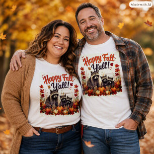 Camiseta Vida Selvagem de Outono Mapaches Fofo Feliz Outono
