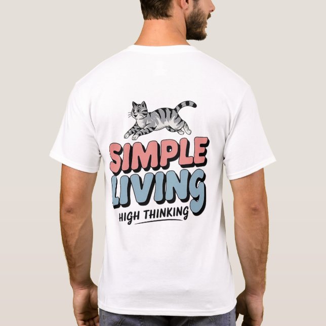 Camiseta Vida Simples, Pensamento Alto - Minimalista Gato B (Verso)