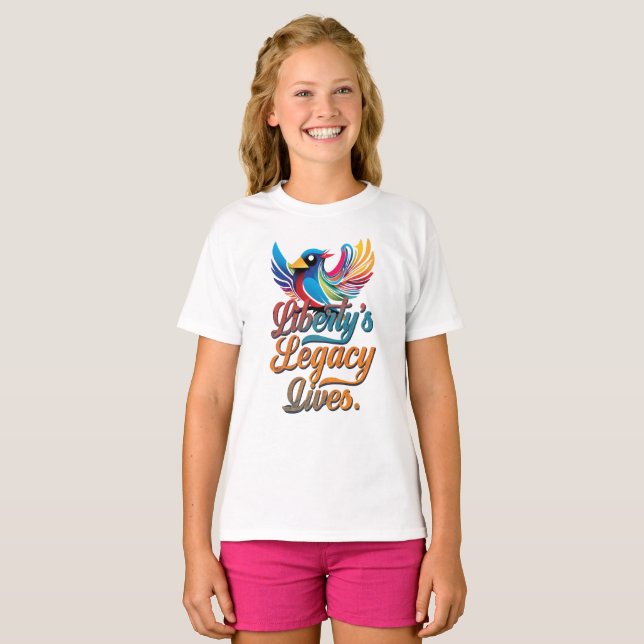 Camiseta Vidas Legadas da Liberdade - Design de Aves Elegan (Frente Completa)