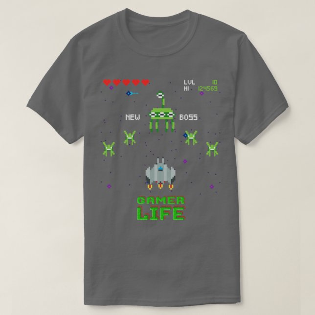 Camiseta Vídeo de Arcade de Espaço Retroativo3 (Frente do Design)