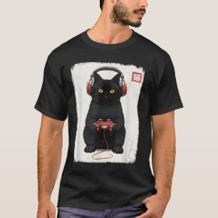 Camiseta Vídeo engraçado de gato de arte japonês de jogador