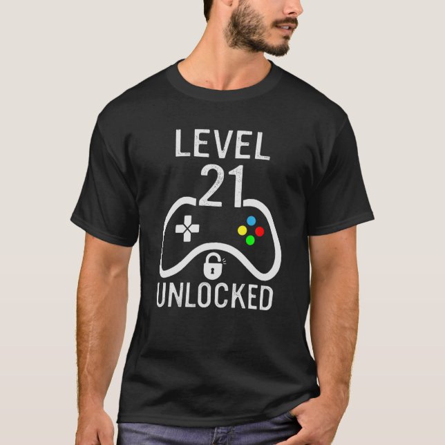 Camiseta Vídeo G Gamer aniversário de 21 anos Gift Desbloqu (Frente)