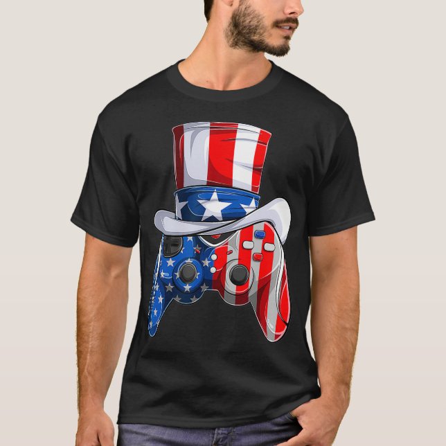 Camiseta Video Game 4 de julho controlador americano B (Frente)