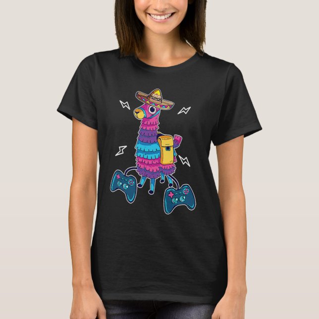 Camiseta Video Game Cinco de Mayo Llama Pinata and Game Con (Frente)