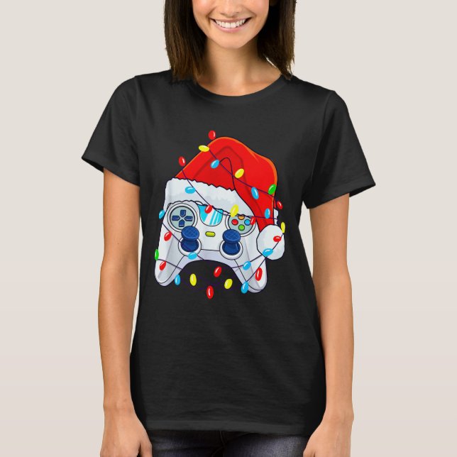Camiseta Video Game Controller Christmas Santa Hat Gamer Bo (Frente)