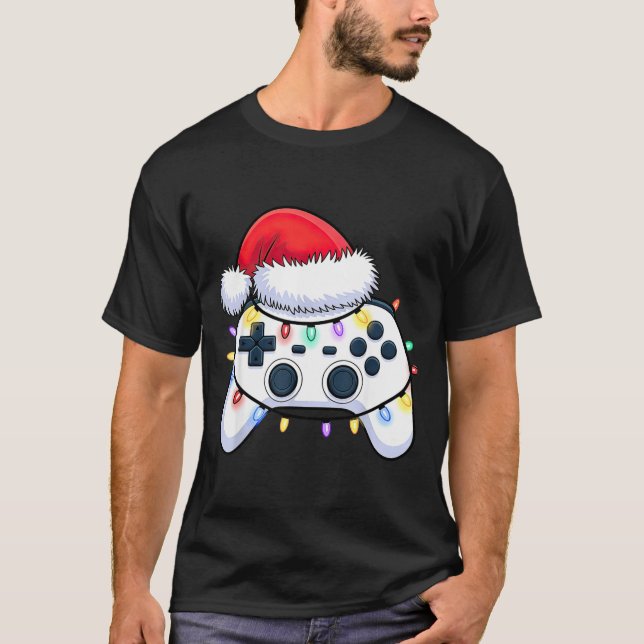 Camiseta Video Game Controller Christmas Santa Hat Gamer Bo (Frente)