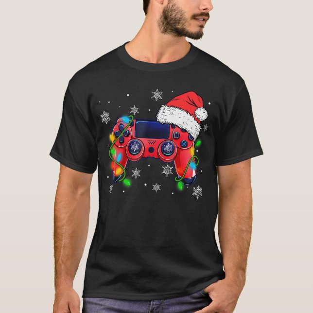 Camiseta Video Game Controller Christmas Santa Hat Gamer Bo (Frente)