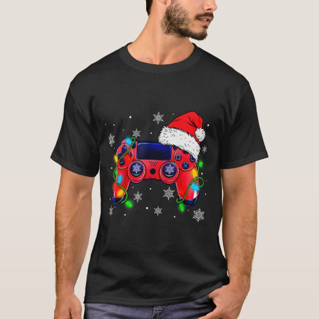 Camiseta Video Game Controller Christmas Santa Hat Gamer Bo (Frente)
