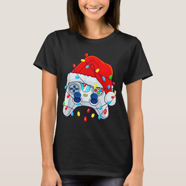 Camiseta Video Game Controller Christmas Santa Hat Gamer Bo (Frente)