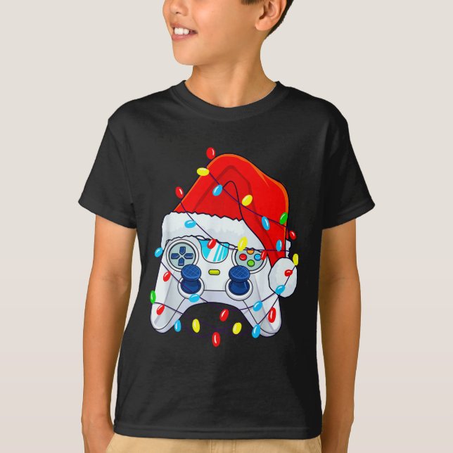 Camiseta Video Game Controller Christmas Santa Hat Gamer Bo (Frente)