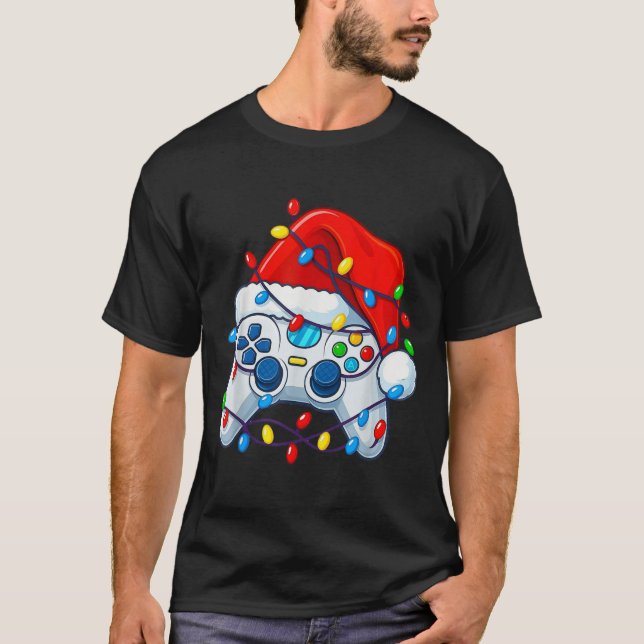 Camiseta Video Game Controller Christmas Santa Hat Gamer Fu (Frente)