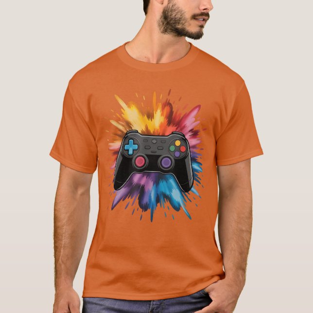 Camiseta Video Game Controller Colorful Paint Splashes Game (Frente)