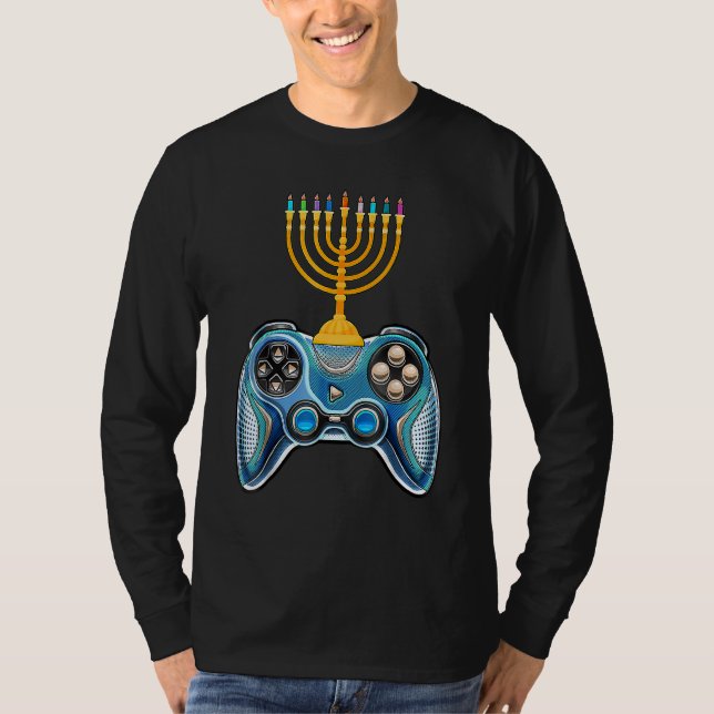 Camiseta Video Game Controller Hanukkah 2022 Menorah Candle (Frente)