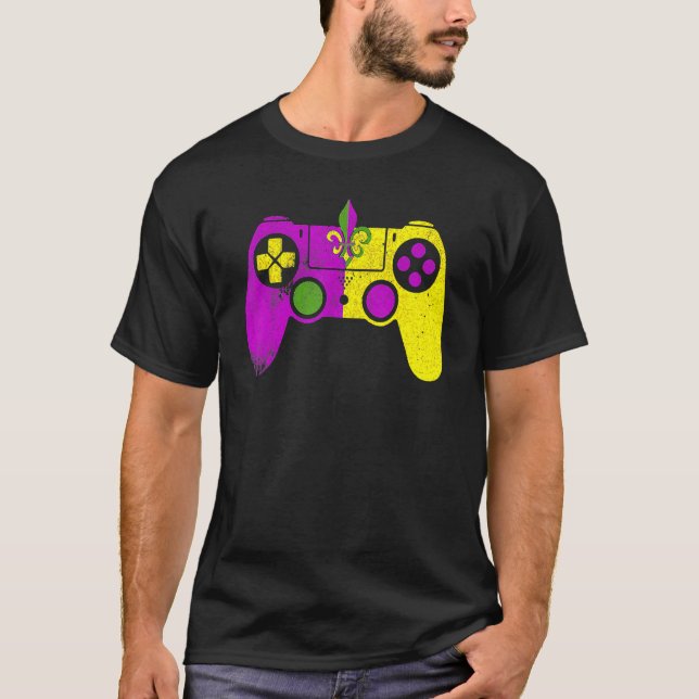 Camiseta Video Game Controller Mardi Gras Carnival Mask Fle (Frente)