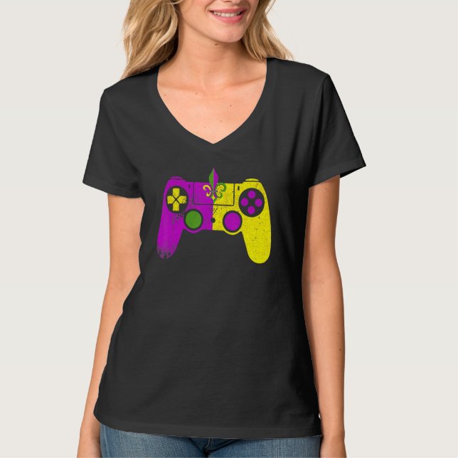 Camiseta Video Game Controller Mardi Gras Carnival Mask Fle (Frente)