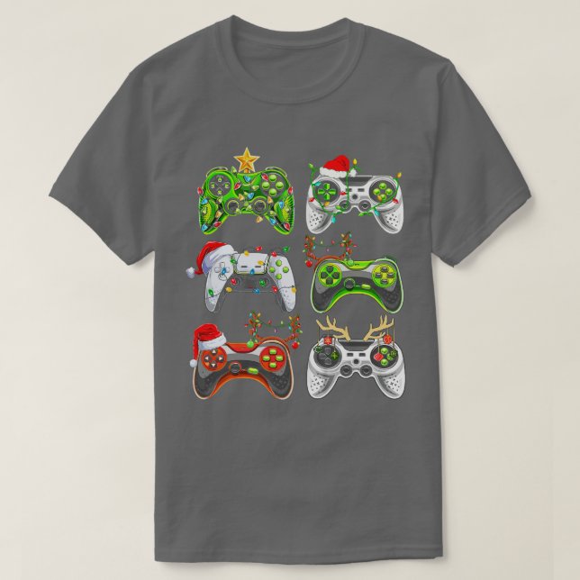 Camiseta Video Game Controller Natal Santa Hat Boys Kid (Frente do Design)