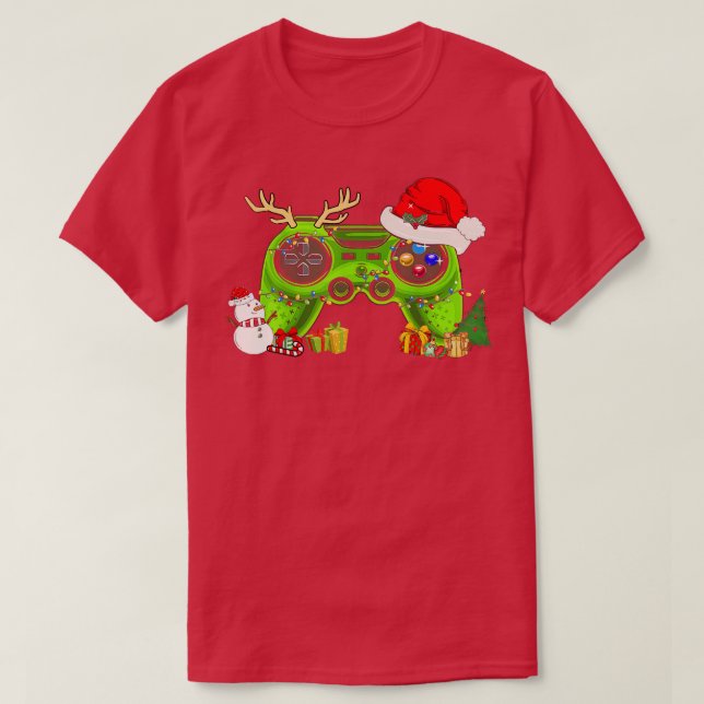 Camiseta Video Game Controller Natal Santa Hat Boys Kid (Frente do Design)