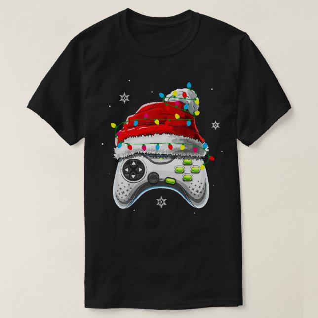 Camiseta Video Game Controller Natal Santa Hat Boys Kid (Frente do Design)