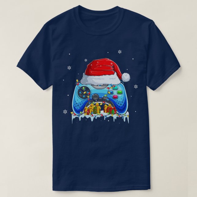 Camiseta Video Game Controller Natal Santa Hat Boys Kid (Frente do Design)