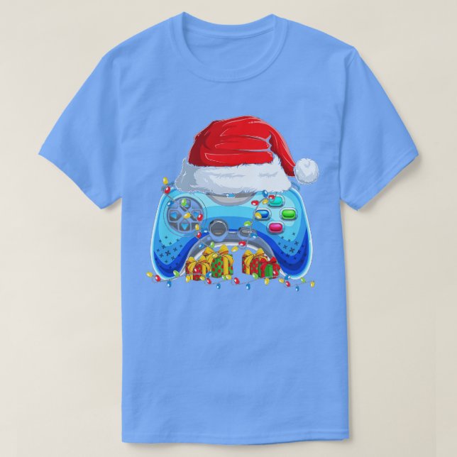 Camiseta Video Game Controller Natal Santa Hat Boys Kid (Frente do Design)