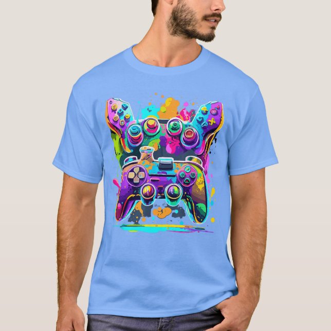 Camiseta Video Game Controller Paint Drip Colorful Gamers G (Frente)