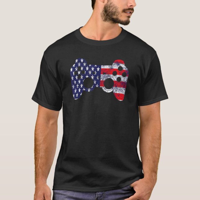 Camiseta Video Game Controller Us Flag Gaming 4 De Julho (Frente)
