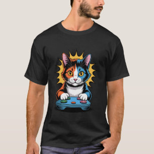 Camiseta Vídeo Game de Arte Pop Gato Calico Jogos Cômico Di