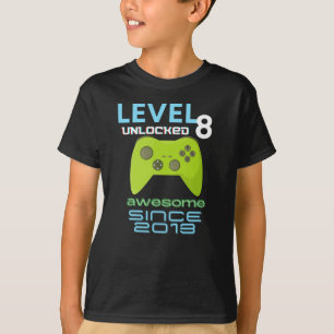 Camiseta Vídeo game de nível 8 desbloqueado incrível para 2