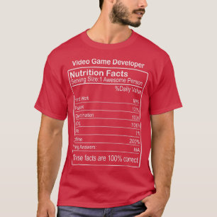 Camiseta Video Game Developer Nutrition Fata Engraçado Sarc