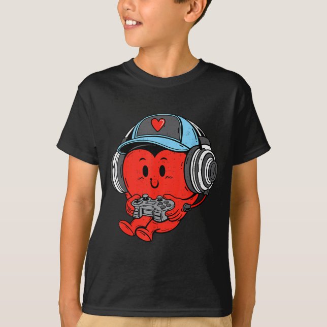 Camiseta Video Game Gamer Heart Valentines Day Gaming Boys  (Frente)