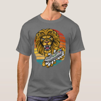 Camiseta Video Game Lion Gamer Gaming Retro Sunset African
