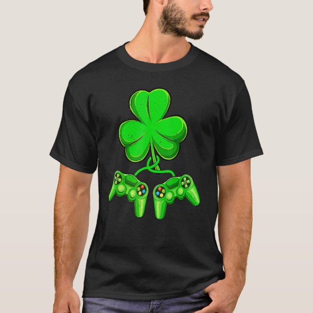 Camiseta Video Game Shamrock Game Controller Happy St Patri (Frente)