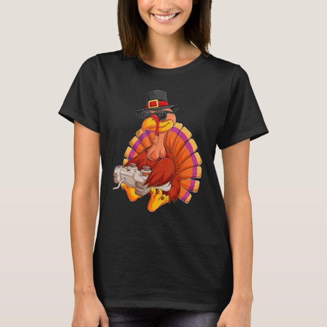 Camiseta Video Game Thanksgiving Turkey Gamer Boys Kids Tee (Frente)