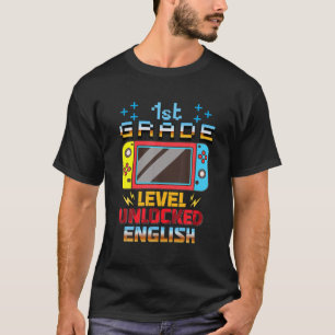Camiseta Vídeo Gamer 1Rua Nível Desbloqueado Inglês Voltar