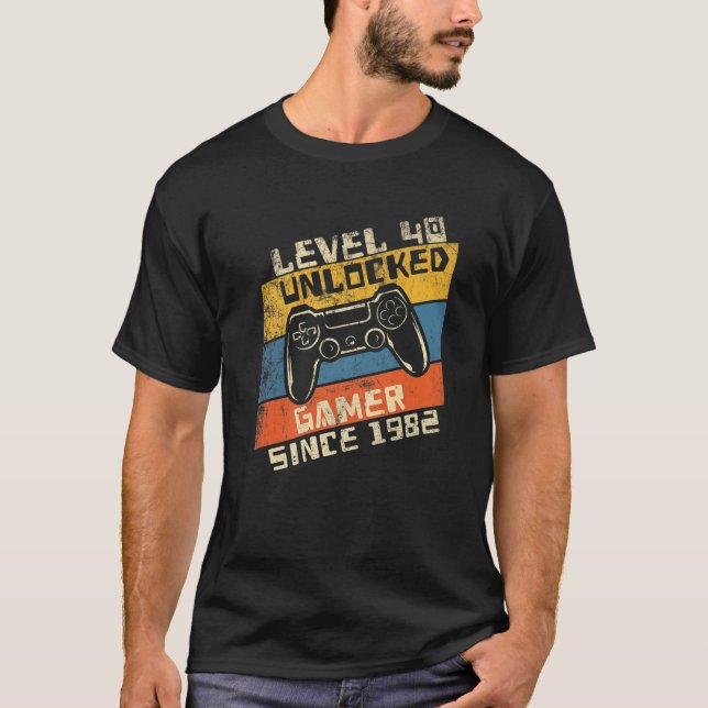 Camiseta Video Gamer 40Th Birthday Level 40 Unlocked 1982 (Frente)
