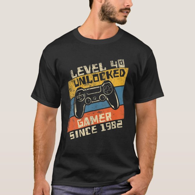 Camiseta Video Gamer 40Th Birthday Level 40 Unlocked 1982 (Frente)