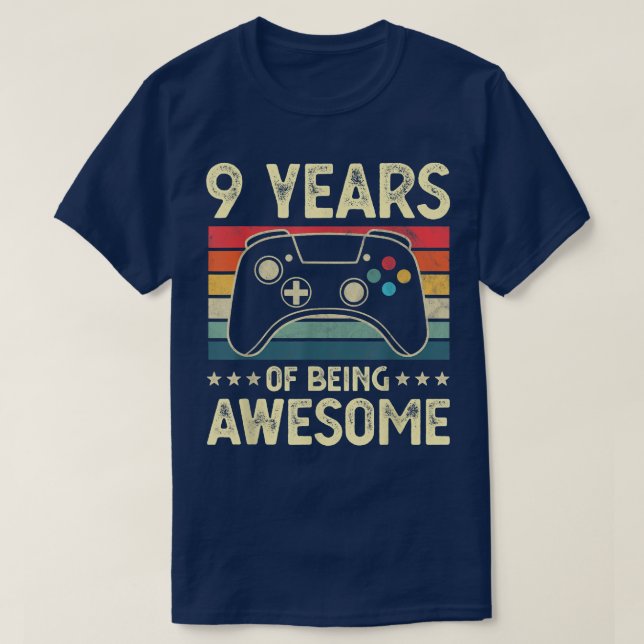 Camiseta Vídeo Gamer Engraçado com 9 anos de idade 9º anive (Frente do Design)