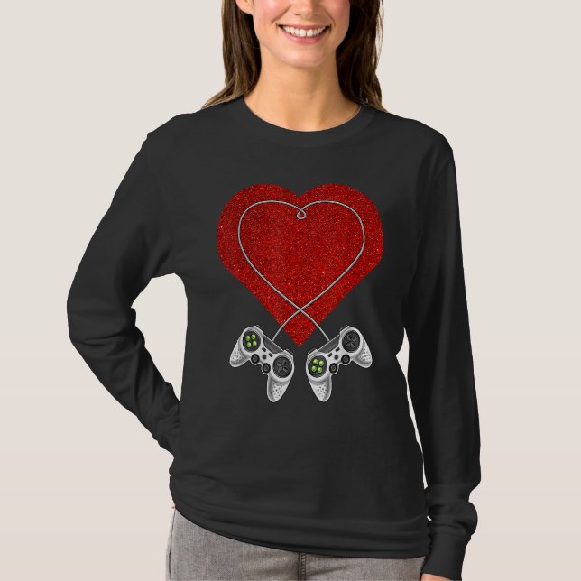 Camiseta Video Gamer Heart Controller Valentine's Day Kids  (Frente)