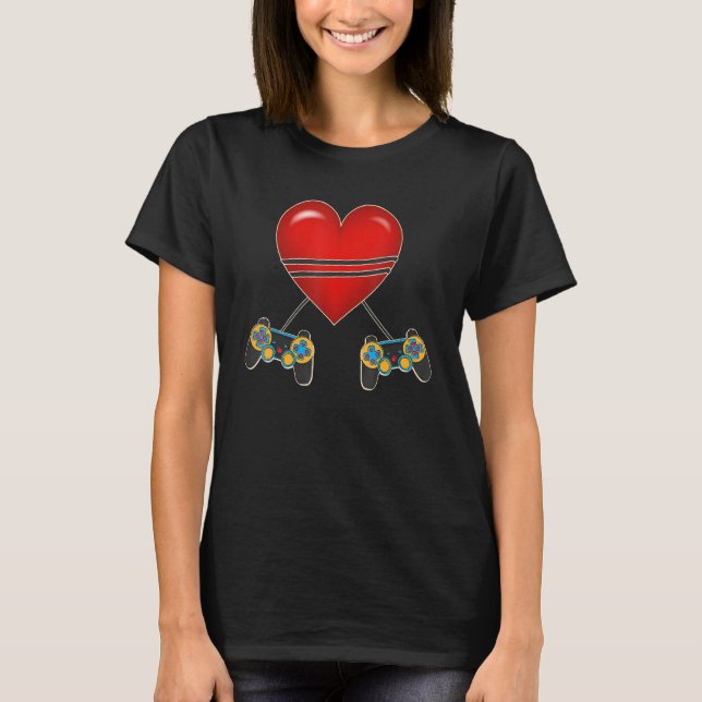 Camiseta Video Gamer Heart Controllers Valentines Day Love  (Frente)