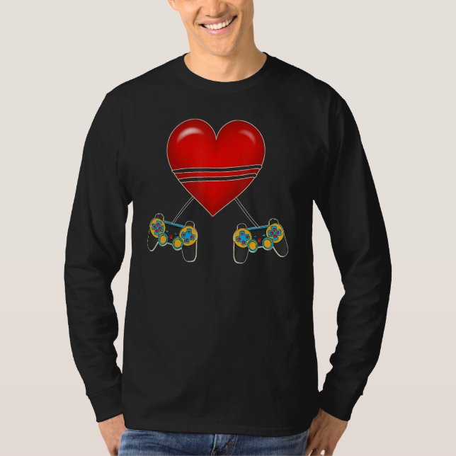 Camiseta Video Gamer Heart Controllers Valentines Day Love  (Frente)