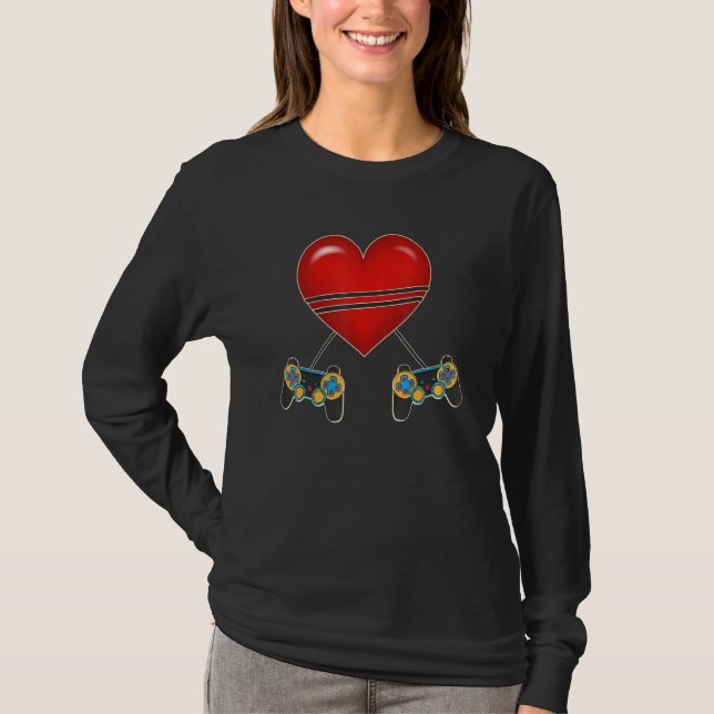 Camiseta Video Gamer Heart Controllers Valentines Day Love  (Frente)