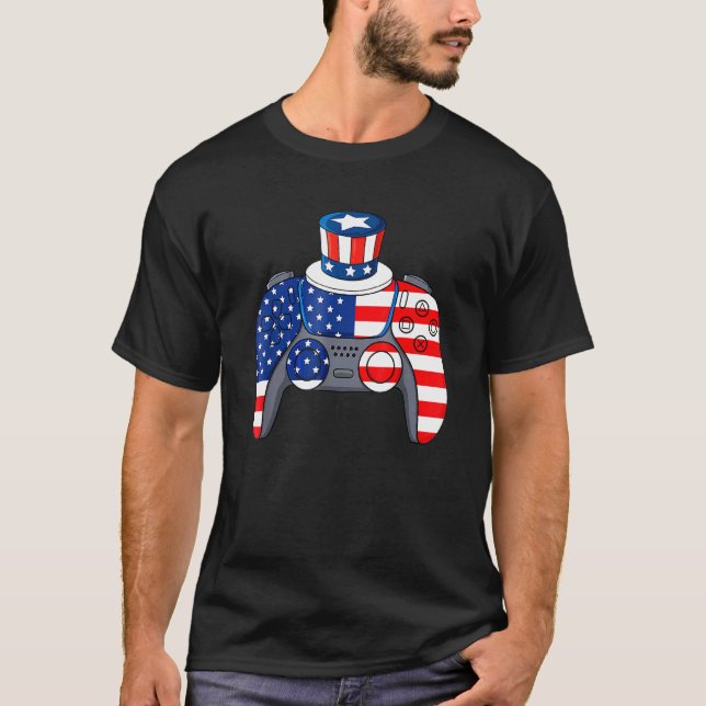 Camiseta Vídeo Jogo 4 de julho Controlador American Flag Ki (Frente)