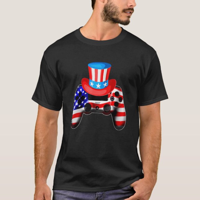 Camiseta Vídeo Jogo 4 de julho Controlador American Flag Ki (Frente)