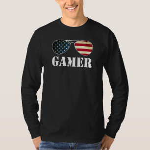 Camiseta Vídeo Jogo 4 de julho Jogando A Bandeira Americana