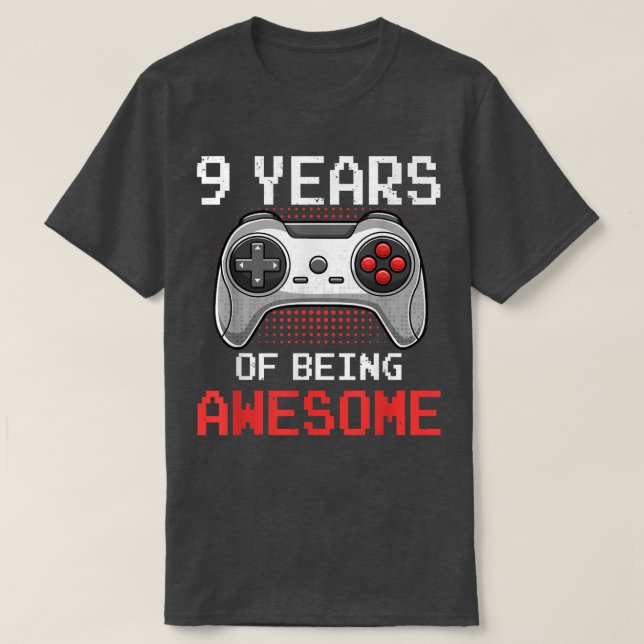Camiseta Vídeo Jogo De 9 Anos 9º Aniversário Para Crianças  (Frente do Design)