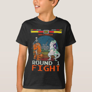 Camiseta Vídeo Jogo Halloween T-rex Skeleton Mummy - Round