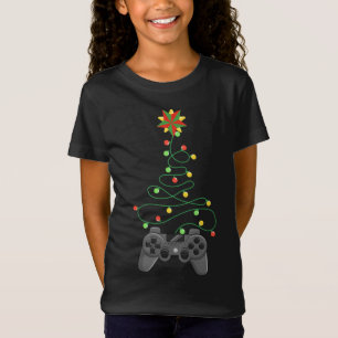 Camiseta Videogame Controlador Árvore de Natal Luzes Engraç