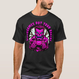 Camiseta Videogames cor-de-rosa apodrecem seu zumbi cerebra
